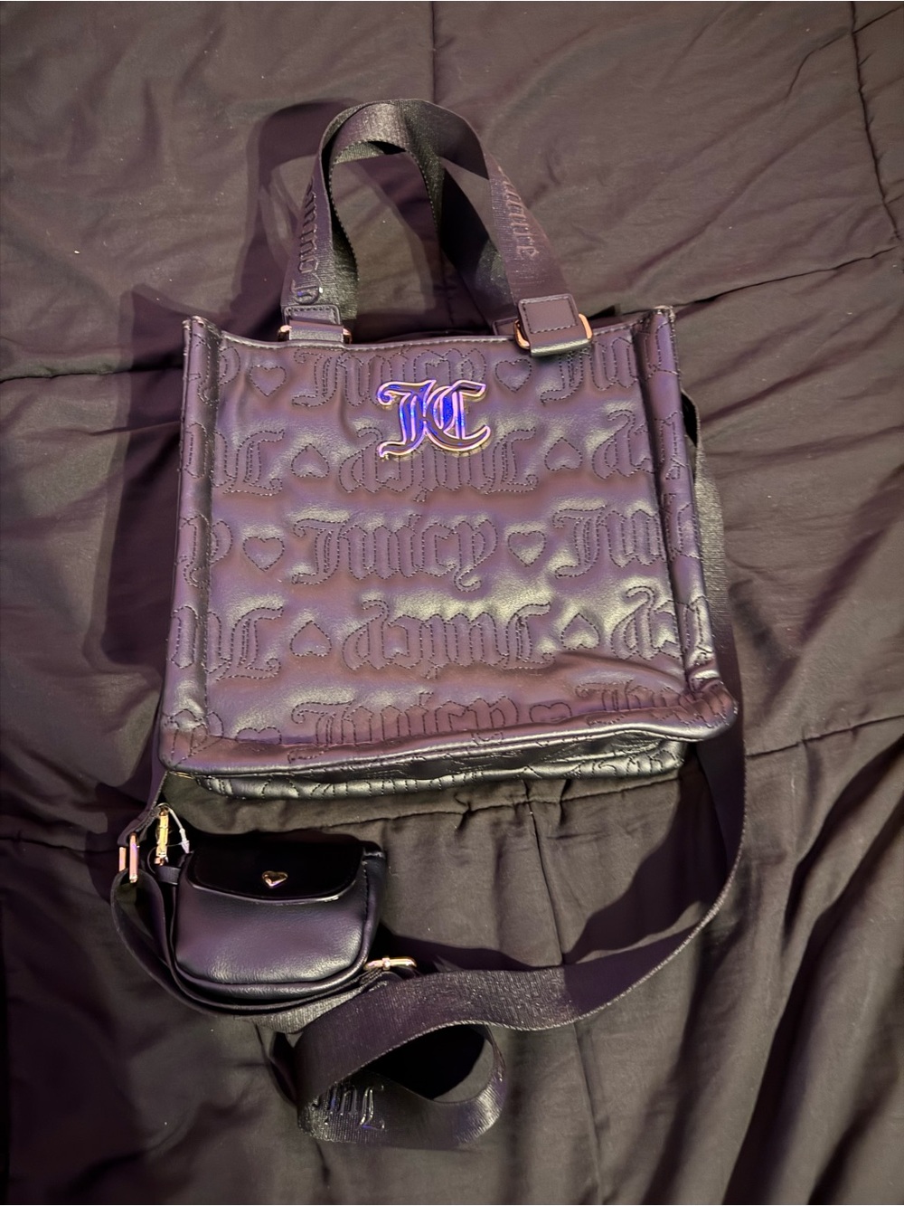 Juicy Couture Black Embossed Tote with Detachable Pouch